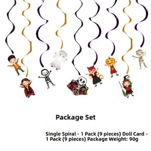 Detail of Halloween spiral hanging set with vampire pumpkin and ghost card pendants