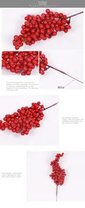 Detailed macro view of artificial red berry stems with foam berries and wired branches