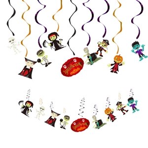 Halloween spiral pendant set with cartoon pumpkin vampire mummy and colorful swirls