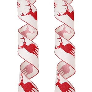 6.3cm Christmas reindeer linen ribbon with red edges for tree decoration and DIY crafts