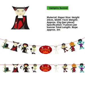 Detail of cartoon Halloween vampire bunting banners with scary paper hanging ornaments