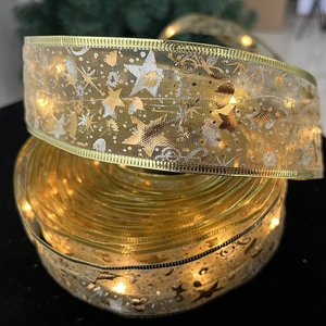 Golden Christmas LED ribbon light with star and moon patterns for tree decoration