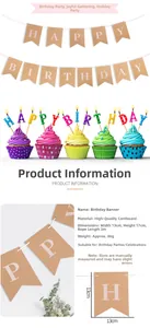 Detail of Happy Birthday cardstock banner measuring 13x17cm with 3m rope for party decor