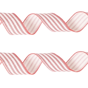 Christmas red and white striped faux linen ribbon with wired edges for DIY gift wrapping