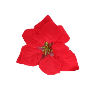 Vibrant red flocked artificial poinsettia flower head for Christmas tree decoration