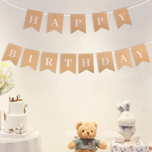 Kraft Paper Happy Birthday Letter Banner Swallowtail Flag Kids Birthday Party Decoration Hanging Garland Photo Prop