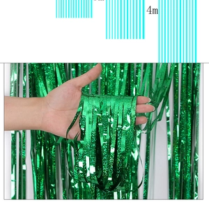 Detail of 4m shiny green metallic tinsel fringe curtain for St. Patrick's Day party decor