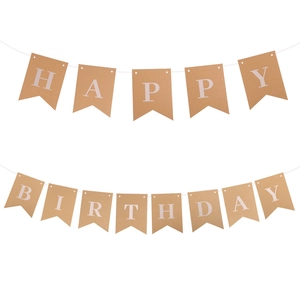 Brown kraft paper Happy Birthday bunting banner with white letters for party decoration