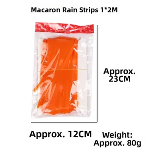Orange macaron tinsel curtain 1x2m detail showing packaged size 12x23cm and 80g weight