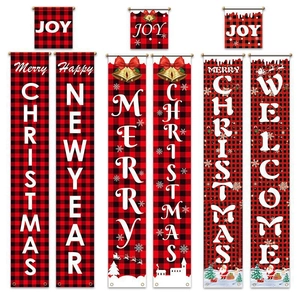 Three-piece buffalo plaid Christmas banner set with Merry Christmas and Happy New Year text
