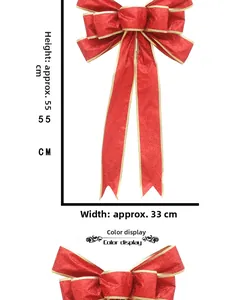 Detail of red Christmas bow with gold edges showing large dimensions of 55cm by 33cm