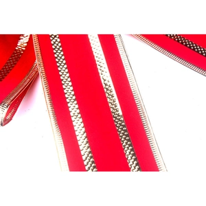 35x28cm red and gold Christmas bow with glitter stripes for festive party decoration
