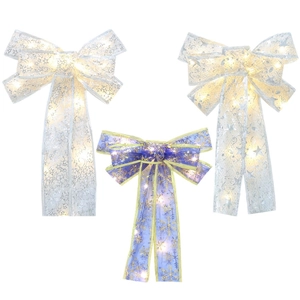 Lighted Christmas bow ornaments with LED stars and snowflakes for tree decoration