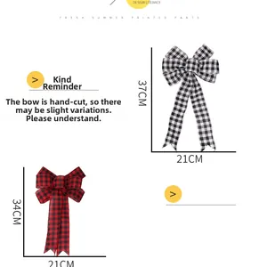 Detailed view of red and black plaid bows with fishtail edges for Christmas tree decor
