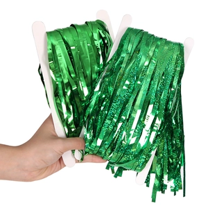 Green St. Patrick's Day tinsel curtains with metallic and holographic sequin finish
