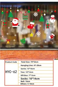 Christmas window decals set featuring Santa and snowflakes for holiday party decoration