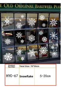 Detail showing 70x50cm Christmas snowflake static window stickers set for festive decor
