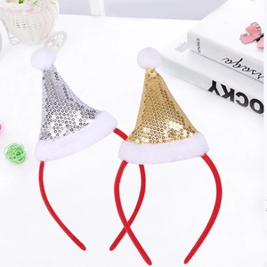 Festive Christmas headband set featuring gold and silver sequin mini Santa hats for parties