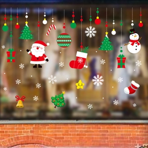 Festive Christmas window stickers with Santa, tree and snowflakes for holiday home decoration