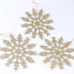 Set di 3 decorazioni natalizie a forma di fiocchi di neve dorati e glitterati da 12 cm