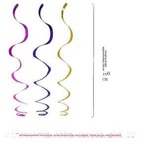 Dettaglio di spirali per feste in PET laser oro, blu e fucsia con finitura glitterata