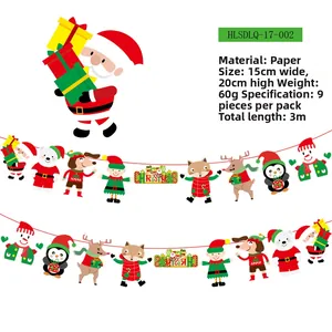 Detail of 3m Christmas paper banner featuring Santa and reindeer cartoon 15x20cm pendants