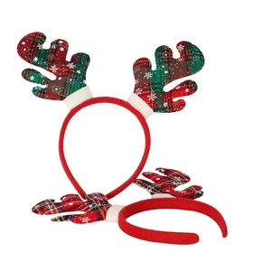 Lot de serre-têtes bois de renne de Noël avec tissu à carreaux rouge et vert
