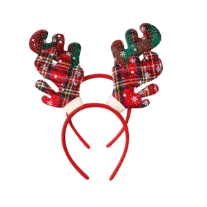 Lot de serre-têtes bois de renne de Noël à carreaux rouges et verts pour fêtes festives