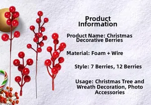 Detail showing artificial red berries made of foam and wire for Christmas DIY decor