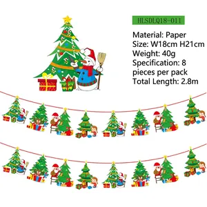 Cartoon Christmas paper bunting banner featuring Santa and snowman, 2.8m party decoration