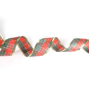 Ruban de Noël écossais rouge et vert de 2M avec bords dorés pour décoration de fête