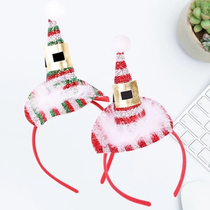 Christmas headband set featuring festive sequin elf hats and white feather trim decor