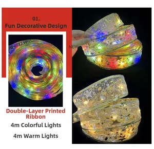 Détail du ruban LED double couche de 4m avec imprimés d'étoiles et lunes dorées