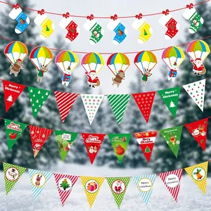 Cartoon Christmas paper banner set with Santa and reindeer motifs for party decor