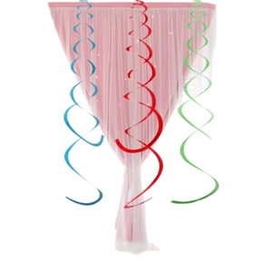 Decorazioni a doppia spirale pendenti in PET laser rosso blu e verde per soffitti feste