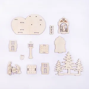DIY Christmas wooden 3D puzzle kit featuring nativity silhouettes and tree components