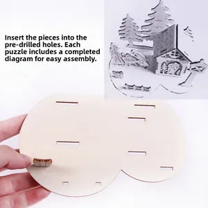 Macro detail of DIY wooden 3D puzzle base with precision cut slots for Xmas decor
