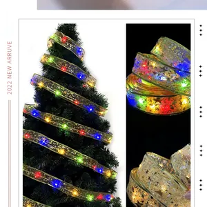 Détail du ruban double doré de 4 m avec motif d'étoiles et lumières LED multicolores