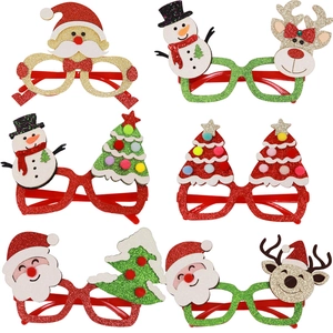 Christmas Decorative Glasses Frames Cartoon Santa Snowman Reindeer Elf Glitter Eyewear For Kids Adults Holiday Party Decor