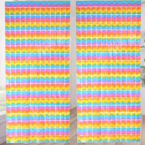 Rainbow gradient foil fringe curtain backdrop for birthday party wall decoration