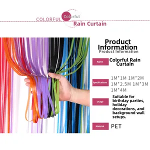 Close-up of matte colorful foil fringe curtain showing PET texture for party backdrop decor