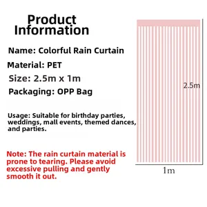 Detailed size specifications for pink PET fringe curtain backdrop for party decoration