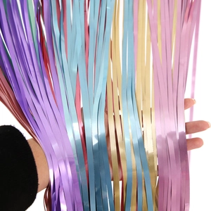 Detail showing the density and metallic texture of the 2M colorful foil fringe curtain