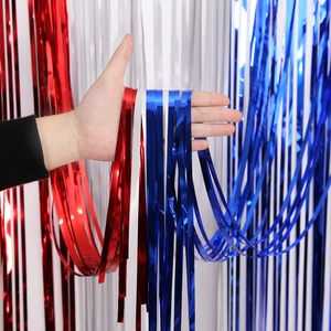 Red white and blue metallic fringe curtain for Independence Day party backdrop decoration