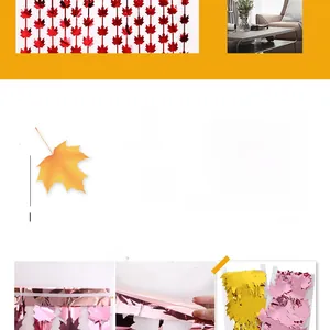 Metallic maple leaf foil fringe curtain in vibrant colors for Thanksgiving party decor