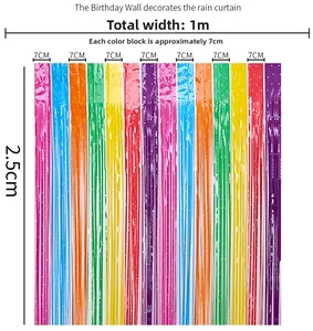 Détail du rideau à franges arc-en-ciel 1x2,5m avec segments colorés et dimensions