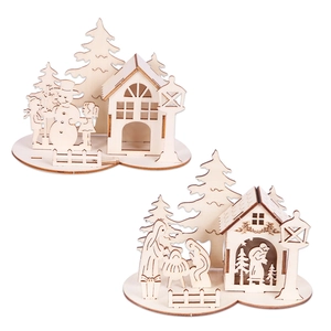 3D laser-cut wooden Christmas ornaments with snowman and nativity scene themes