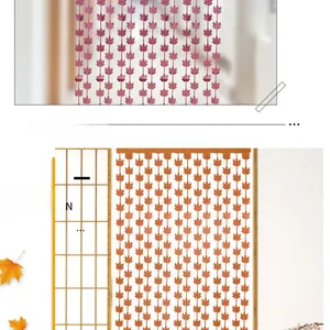 Maple leaf shaped rain silk curtains in pink and orange for Thanksgiving party decorations