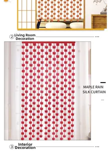 Detailed view of red maple leaf rain silk curtains used for indoor living room decoration