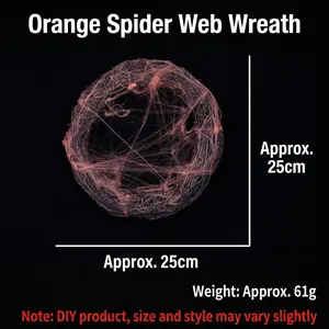 Detail of 25cm Halloween orange spider web wreath made with natural vine twigs